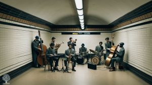 Jazz Sotterraneo: Una Band in una Stazione Metro in Stile Retro